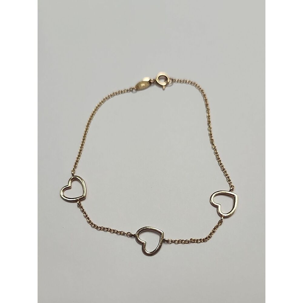 Delicate 14K Rose Gold And 14K White Gold Heart Link Bracelet 6.75"